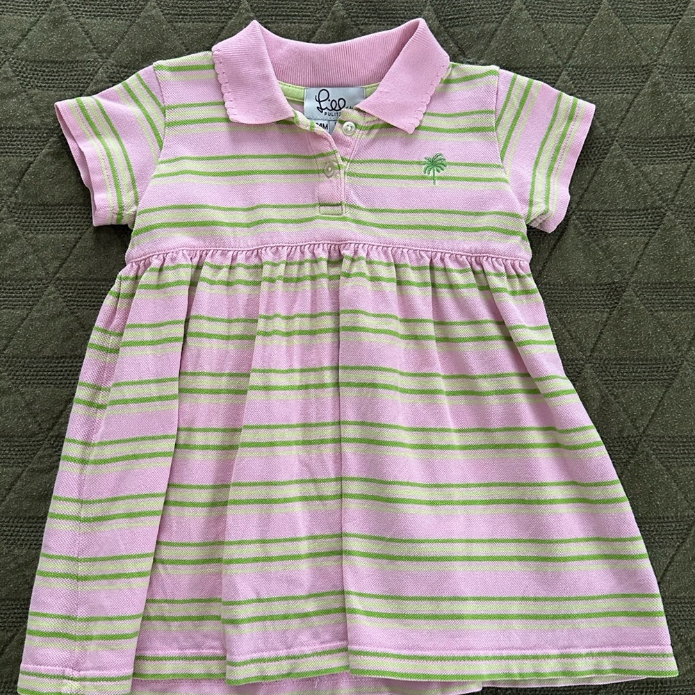 Lilly Pulitzer Pink and Green Striped Polo Dress 18-24m